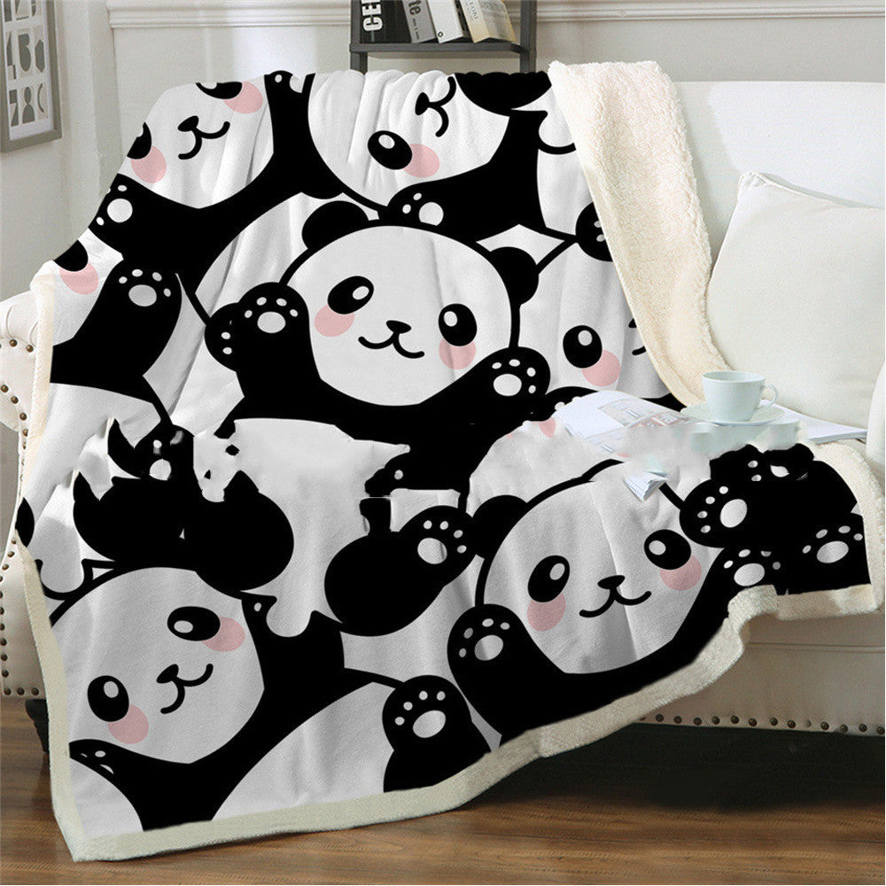 HKM-743571 Panda Series Quilted Flannel Digital Print Blanket