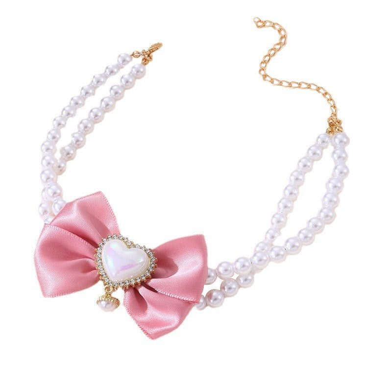 HKM-7436221 Heart-Shaped Pearl Pet Necklace in Various Colors and Sizes