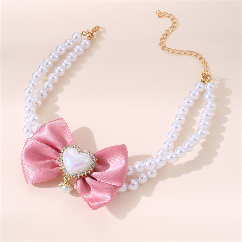 HKM-7436221 Heart-Shaped Pearl Pet Necklace in Various Colors and Sizes