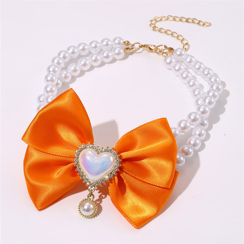 HKM-7436221 Heart-Shaped Pearl Pet Necklace in Various Colors and Sizes