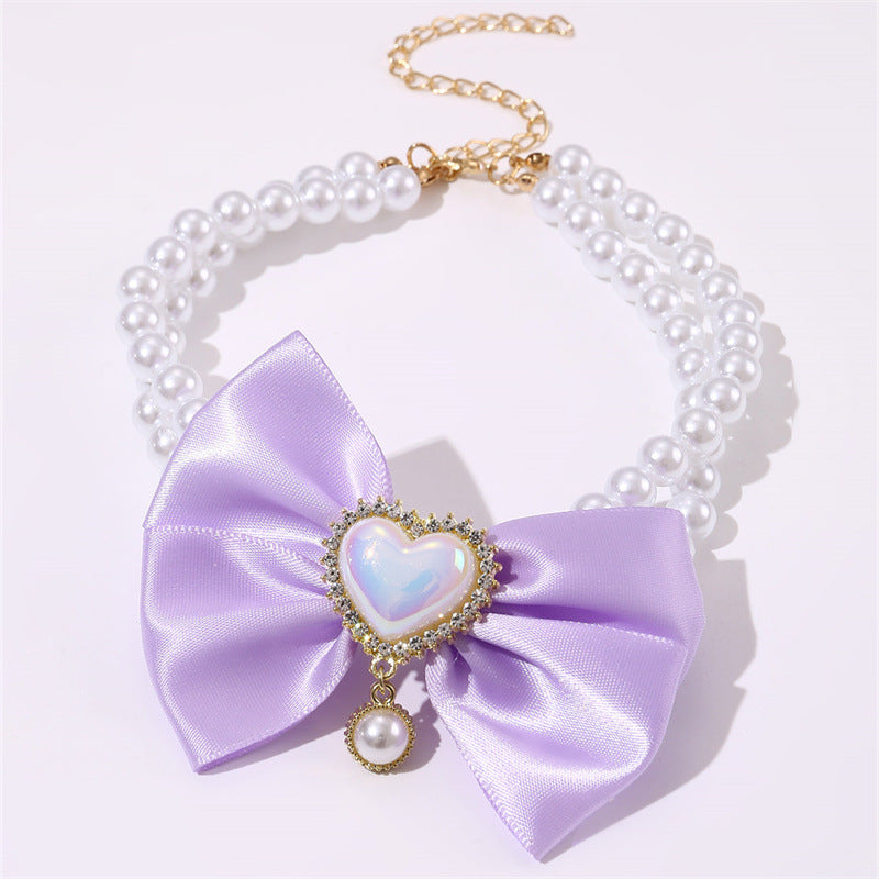 HKM-7436221 Heart-Shaped Pearl Pet Necklace in Various Colors and Sizes