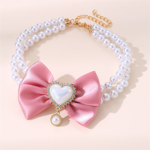 HKM-7436221 Heart-Shaped Pearl Pet Necklace in Various Colors and Sizes