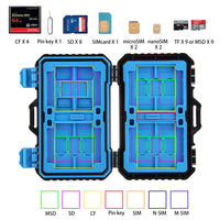 HKM-743635 Waterproof Memory Card Storage Case with Ergonomic Design, Holds 4CF + 8SD + 9TF + SIM Cards - Lightweight & Travel-Friendly