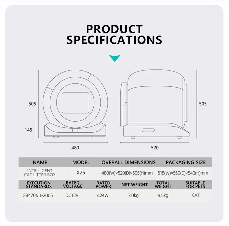 HKM-743699 Self-Cleaning Smart Cat Litter Box for Heavy Cats, Round Design with Odor Control and Easy Cleaning