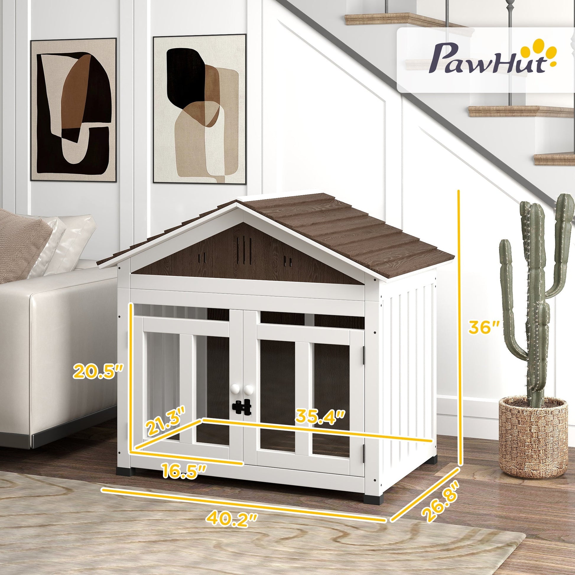 HKM-7437245 Cozy Indoor/Outdoor Wood Dog House with Magnetic Door and Removable Floor for Small Dogs