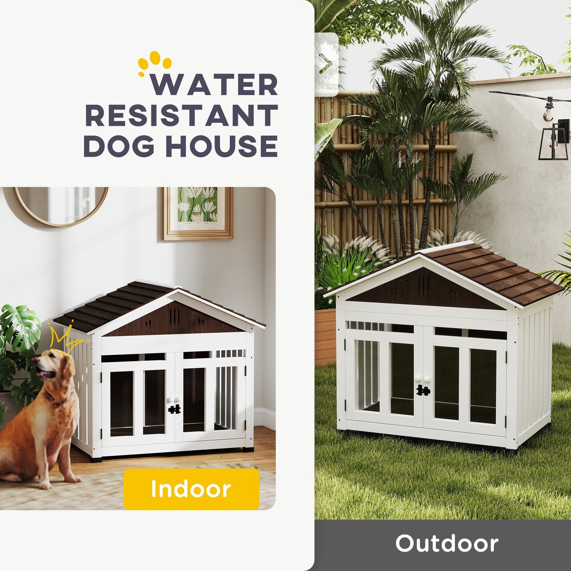 HKM-7437245 Cozy Indoor/Outdoor Wood Dog House with Magnetic Door and Removable Floor for Small Dogs