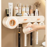 HKM-743827 Automatic Wall-Mounted Toothpaste Dispenser and Toothbrush Holder in Durable Silicone PS Material for Bathroom Use