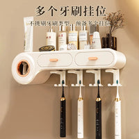 HKM-743827 Automatic Wall-Mounted Toothpaste Dispenser and Toothbrush Holder in Durable Silicone PS Material for Bathroom Use