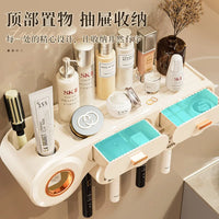 HKM-743827 Automatic Wall-Mounted Toothpaste Dispenser and Toothbrush Holder in Durable Silicone PS Material for Bathroom Use