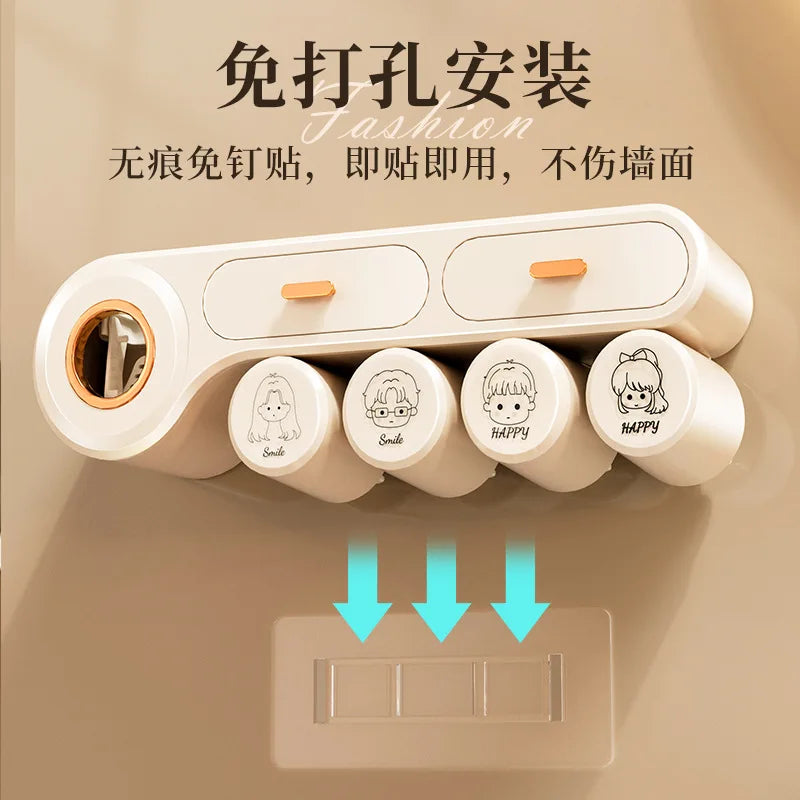HKM-743827 Automatic Wall-Mounted Toothpaste Dispenser and Toothbrush Holder in Durable Silicone PS Material for Bathroom Use