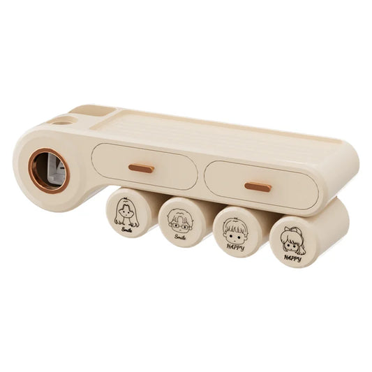 HKM-743827 Automatic Wall-Mounted Toothpaste Dispenser and Toothbrush Holder in Durable Silicone PS Material for Bathroom Use