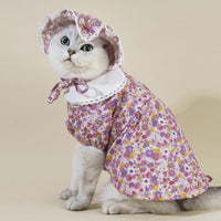 HKM-7439933 Floral Lace Cat Costume Dress with French Floral Hat for Pets