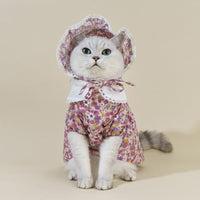 HKM-7439933 Floral Lace Cat Costume Dress with French Floral Hat for Pets