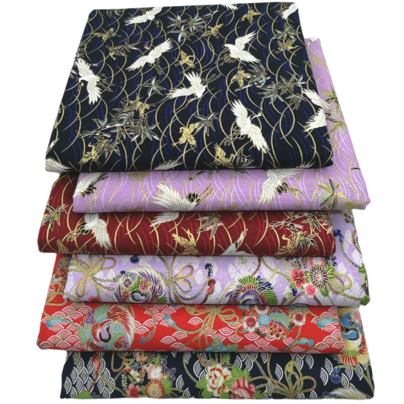 HKM-744083 Japanese Style 100% Cotton Fairy Crane Peacock Patchwork Cloth Set - 6 Piece Animal Print Design