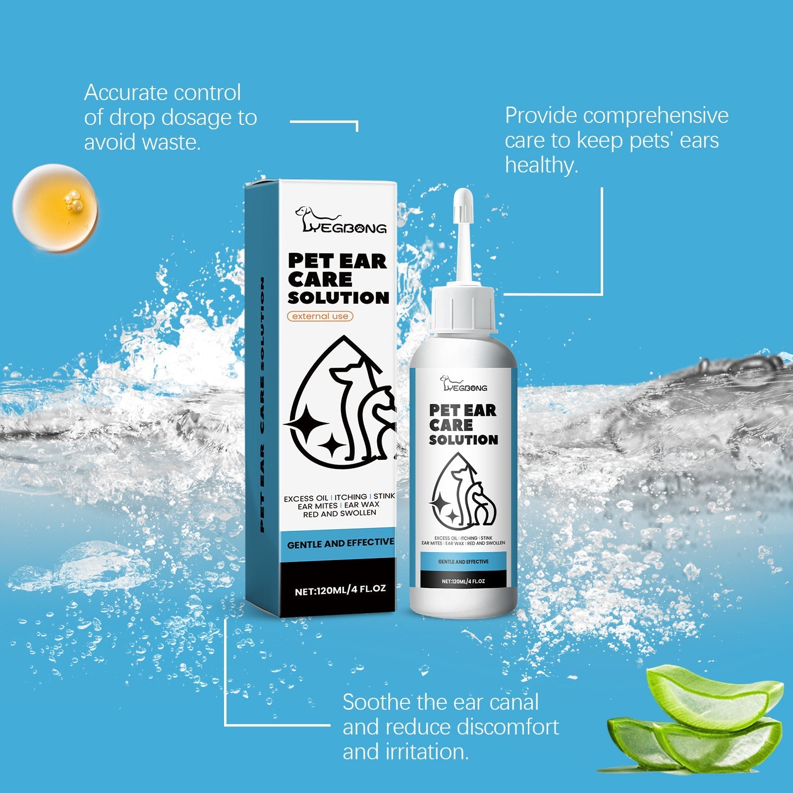 HKM-7441213 Gentle Ear Cleaning Solution for Cats and Dogs ¨C 120ML Ear Wash with Aloe and Jojoba Oil