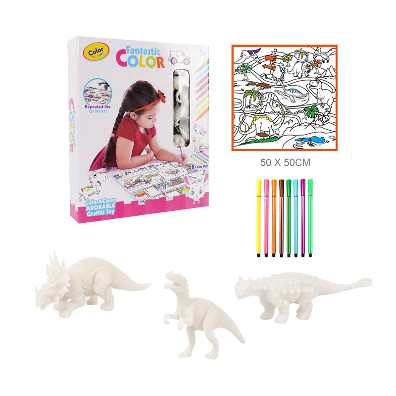 HKM-744211 Magic Aqua Doodle Dinosaur Coloring Mat for Kids Age 4-6 - Water Washable Drawing Toy