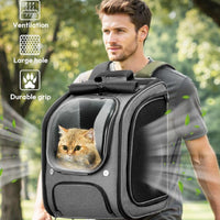 HKM-7443005 Portable Fashion Pet Backpack for Cats - Solid Color in Khaki, Gray, and Green, 46x26x32cm, Polyester Material