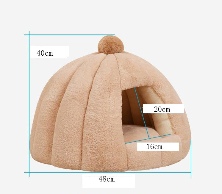 HKM-7443389 Cozy Plush Cat and Dog House with Washable Pumpkin Bag Design