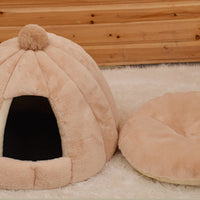 HKM-7443389 Cozy Plush Cat and Dog House with Washable Pumpkin Bag Design
