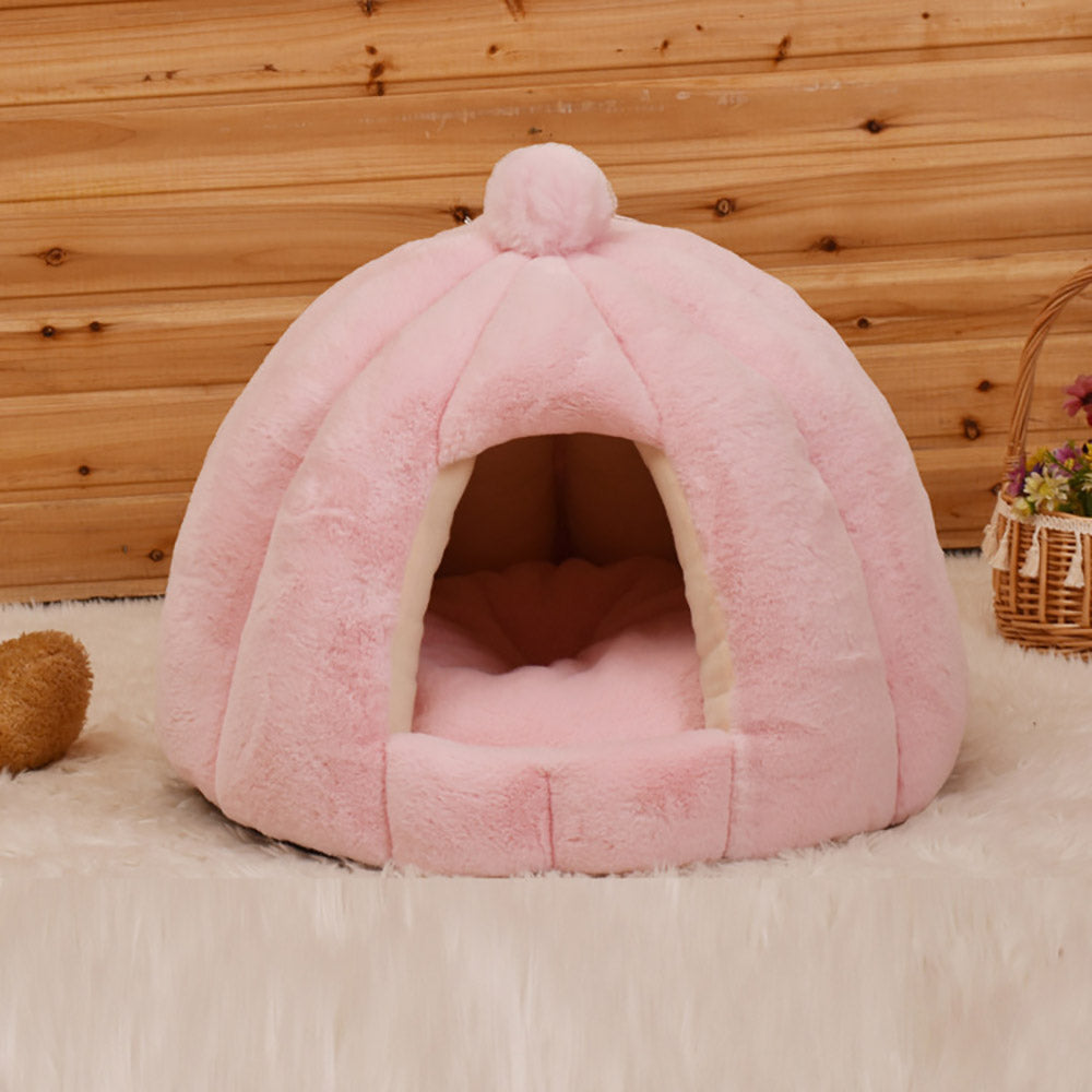 HKM-7443389 Cozy Plush Cat and Dog House with Washable Pumpkin Bag Design