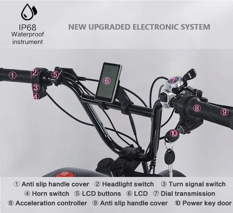 HKM-744339 Electric Fat Tire Full Suspension Cross Hybrid Bike, 20 Inch, 48V 1500W Motor, 7-Speed Gearing, Up to 50 km/h Speed