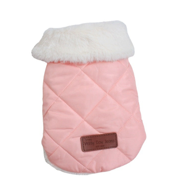 HKM-7443773 Warm Cotton Coat for Dogs - Thickened Autumn/Winter Vest in Pink, Beige, and Dark Gray, Multiple Sizes Available