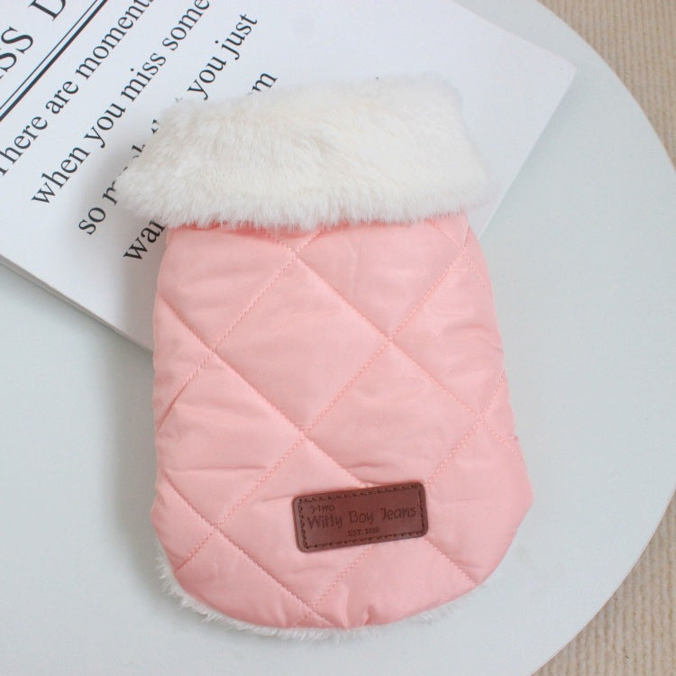 HKM-7443773 Warm Cotton Coat for Dogs - Thickened Autumn/Winter Vest in Pink, Beige, and Dark Gray, Multiple Sizes Available