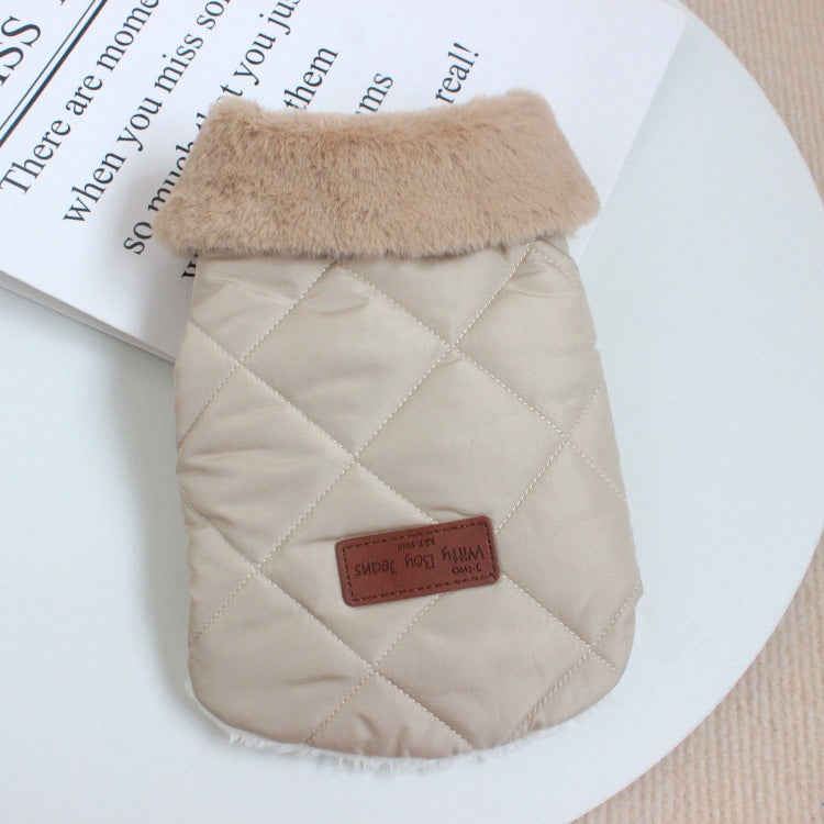 HKM-7443773 Warm Cotton Coat for Dogs - Thickened Autumn/Winter Vest in Pink, Beige, and Dark Gray, Multiple Sizes Available