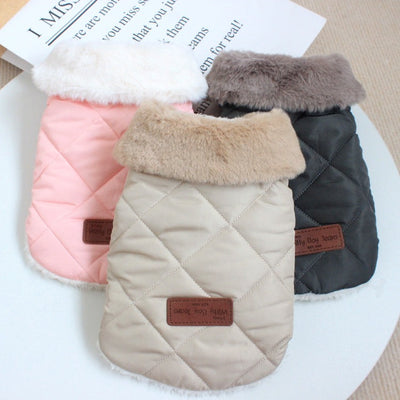 HKM-7443773 Warm Cotton Coat for Dogs - Thickened Autumn/Winter Vest in Pink, Beige, and Dark Gray, Multiple Sizes Available