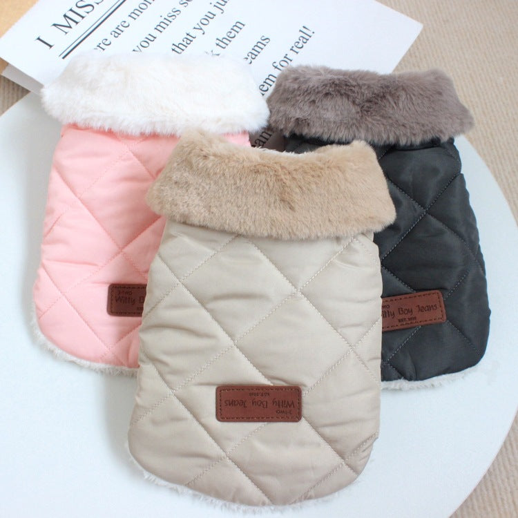 HKM-7443773 Warm Cotton Coat for Dogs - Thickened Autumn/Winter Vest in Pink, Beige, and Dark Gray, Multiple Sizes Available