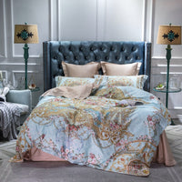 HKM-744403 Cotton Long-staple Satin Four-piece Bedding Set with Floral Patterns