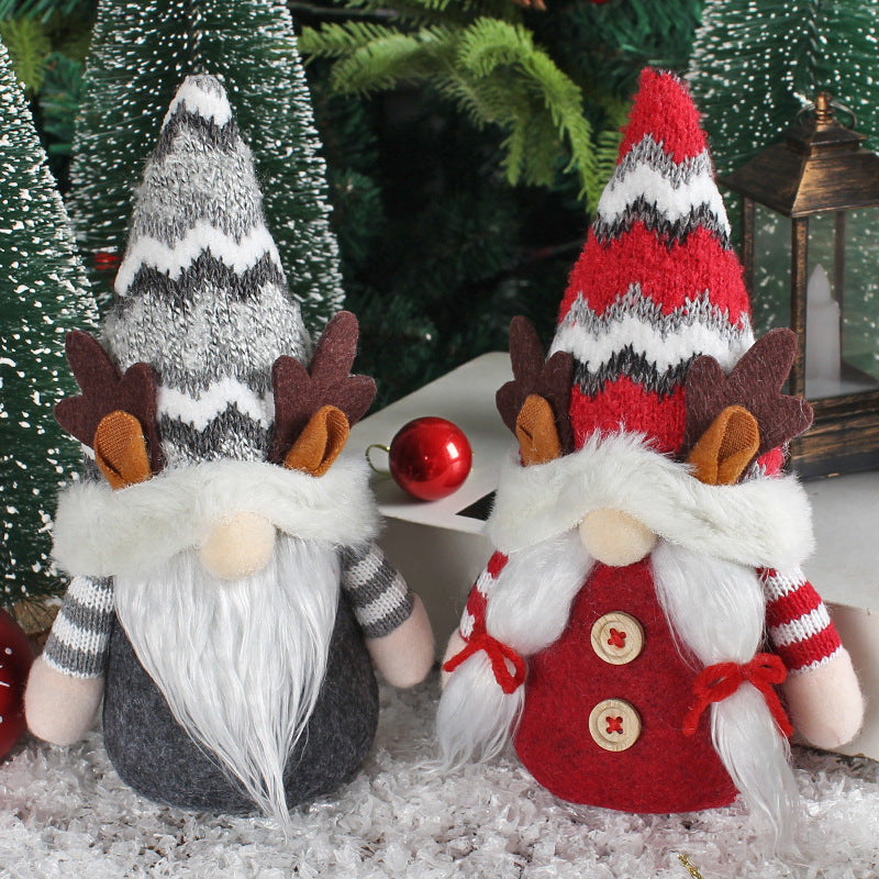 HKM-744531 Christmas Deer Horn Doll - Grey and Red High Hat Decorative Figure