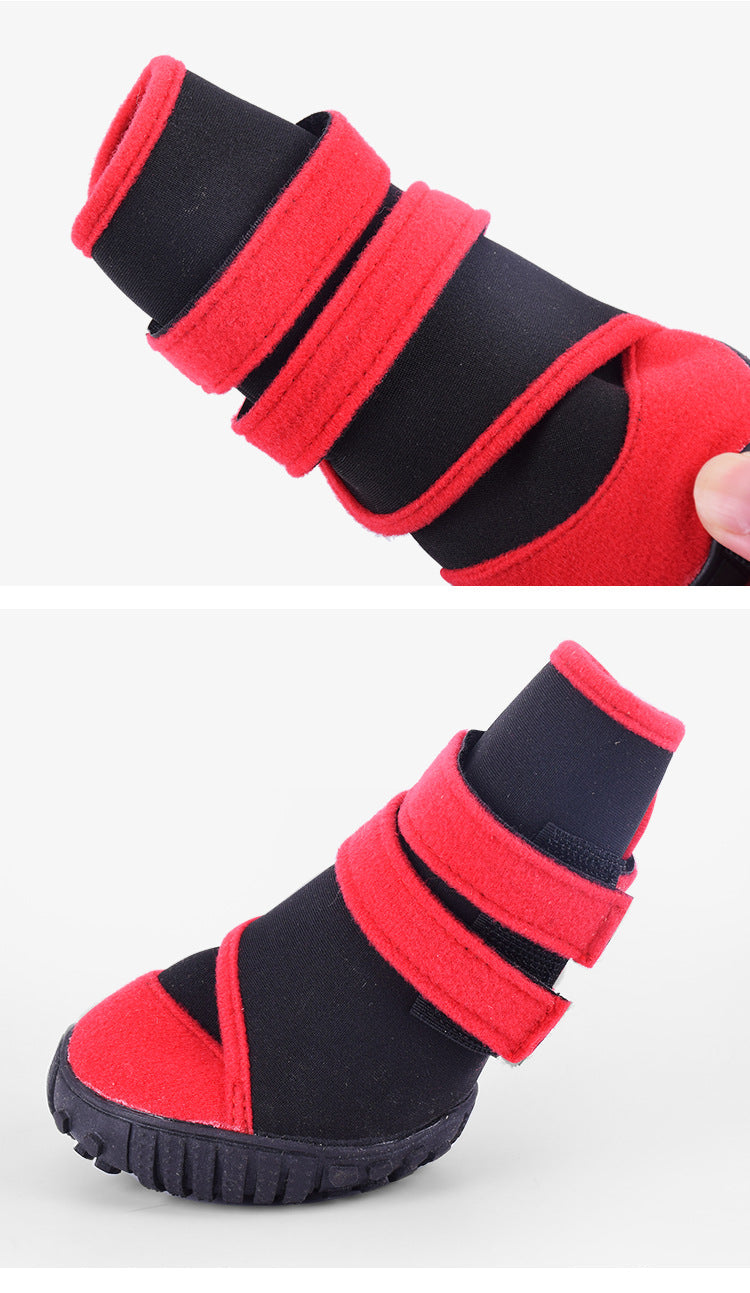 HKM-7445949 Waterproof Pet Shoe Covers with Beef Sole - Non-Slip Design in Red/Black or Blue/Black