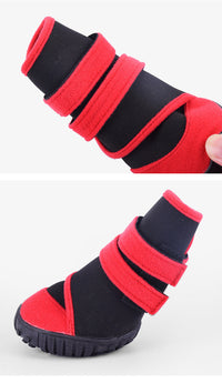 HKM-7445949 Waterproof Pet Shoe Covers with Beef Sole - Non-Slip Design in Red/Black or Blue/Black