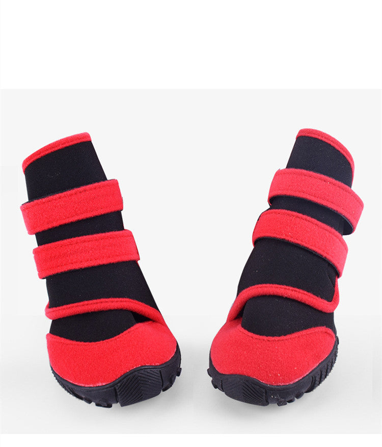 HKM-7445949 Waterproof Pet Shoe Covers with Beef Sole - Non-Slip Design in Red/Black or Blue/Black