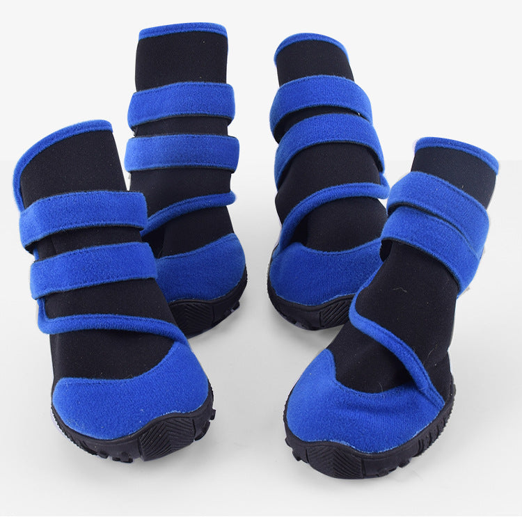 HKM-7445949 Waterproof Pet Shoe Covers with Beef Sole - Non-Slip Design in Red/Black or Blue/Black