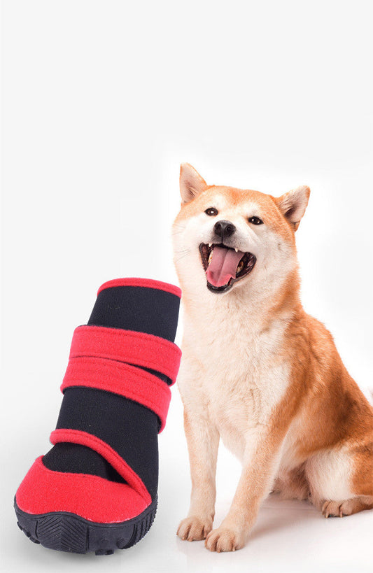 HKM-7445949 Waterproof Pet Shoe Covers with Beef Sole - Non-Slip Design in Red/Black or Blue/Black