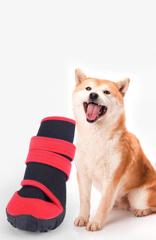 HKM-7445949 Waterproof Pet Shoe Covers with Beef Sole - Non-Slip Design in Red/Black or Blue/Black