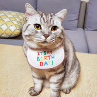 HKM-7446717 Pet Triangle Birthday Bib Scarf - Reversible Pink and Blue, Polyester Material, Available in Sizes S and L