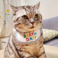 HKM-7446717 Pet Triangle Birthday Bib Scarf - Reversible Pink and Blue, Polyester Material, Available in Sizes S and L