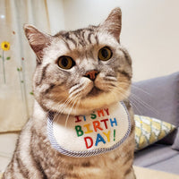 HKM-7446717 Pet Triangle Birthday Bib Scarf - Reversible Pink and Blue, Polyester Material, Available in Sizes S and L