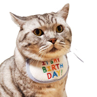 HKM-7446717 Pet Triangle Birthday Bib Scarf - Reversible Pink and Blue, Polyester Material, Available in Sizes S and L