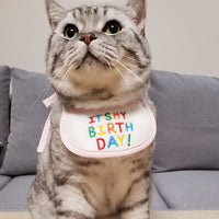 HKM-7446717 Pet Triangle Birthday Bib Scarf - Reversible Pink and Blue, Polyester Material, Available in Sizes S and L
