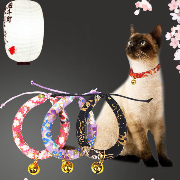 HKM-7447101 Japanese Cartoon Style Pet Collar with Bell - Various Floral and Print Designs