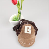 HKM-7447485 G-Shaped Embroidered Corduroy Dog Baseball Cap - Adjustable Sun Protection for Pets