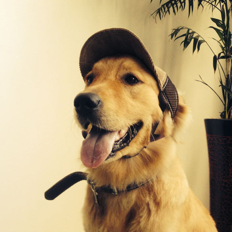 HKM-7447485 G-Shaped Embroidered Corduroy Dog Baseball Cap - Adjustable Sun Protection for Pets
