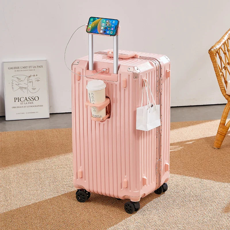 HKM-744787 4-Piece Large Travel Suitcase Set with Leather Wheels and TSA Locks