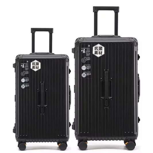 HKM-744787 4-Piece Large Travel Suitcase Set with Leather Wheels and TSA Locks