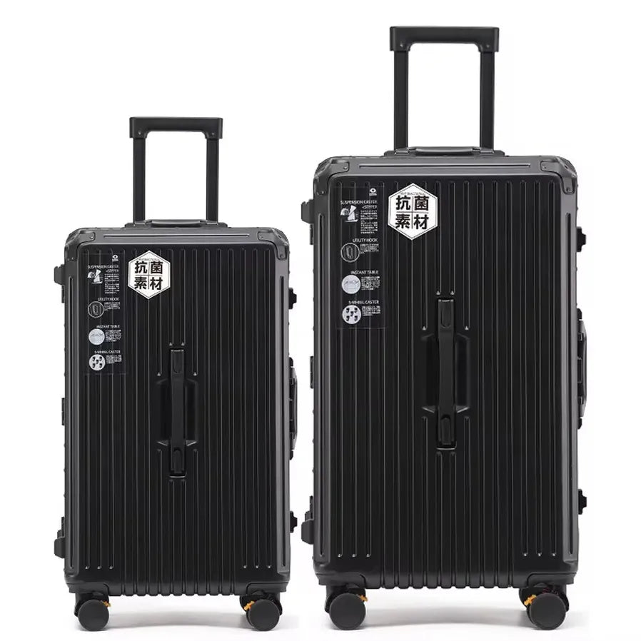 HKM-744787 4-Piece Large Travel Suitcase Set with Leather Wheels and TSA Locks