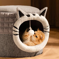 HKM-7449149 Enclosed Cat Bed with Winter Blanket - Warm Safe Hideaway for Cats of All Sizes